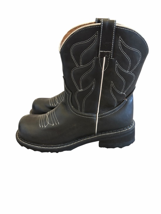 Vintage Shoes - VINTAGE JOHN FLUEVOG F SHOE COWBOY BLACK LEATHER FLAME BOOT 8.5 WESTERN